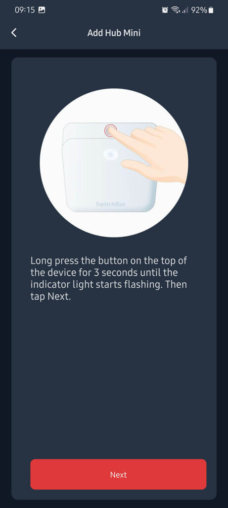 SwitchBot Hub Mini Review Setting the Hub in Pairing Mode