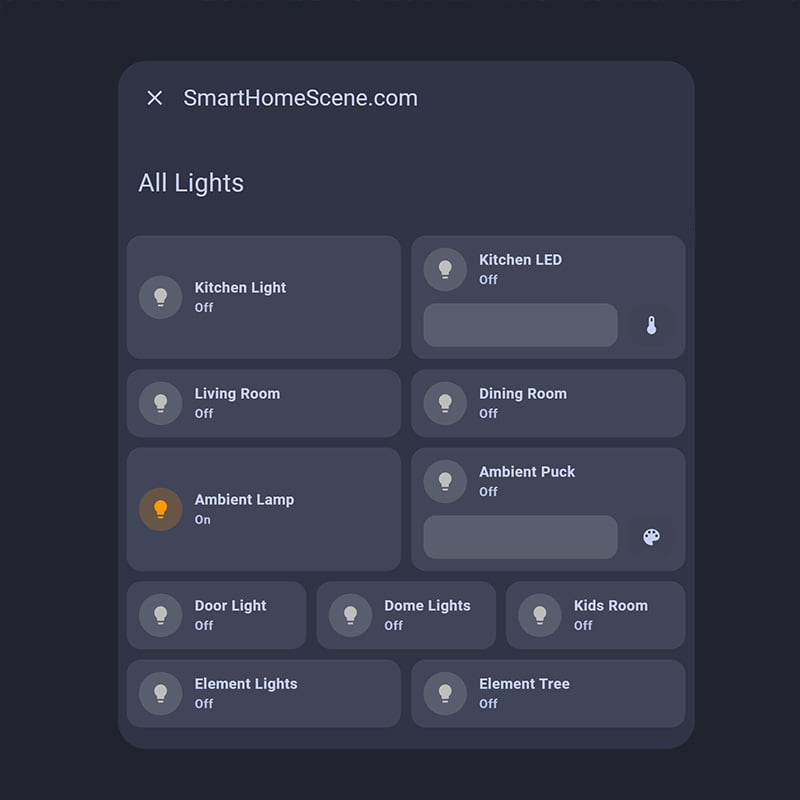Change Home Assistant More Info Dialog Window with Browser Mod: Mushroom Chips Category Light Popup