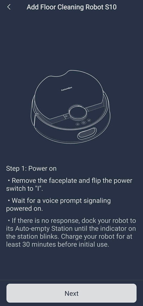 SwitchBot S10 Robot Vacuum App Setup: Step 2