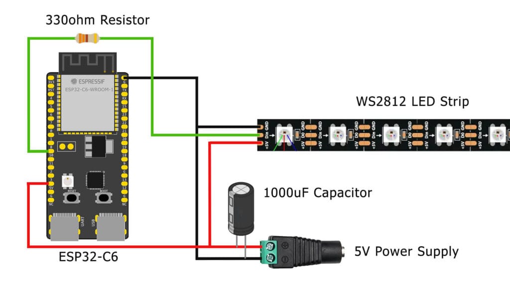 DIY Matter LED Strip with ESP32-C6 and WS2812 Wiring Diagram